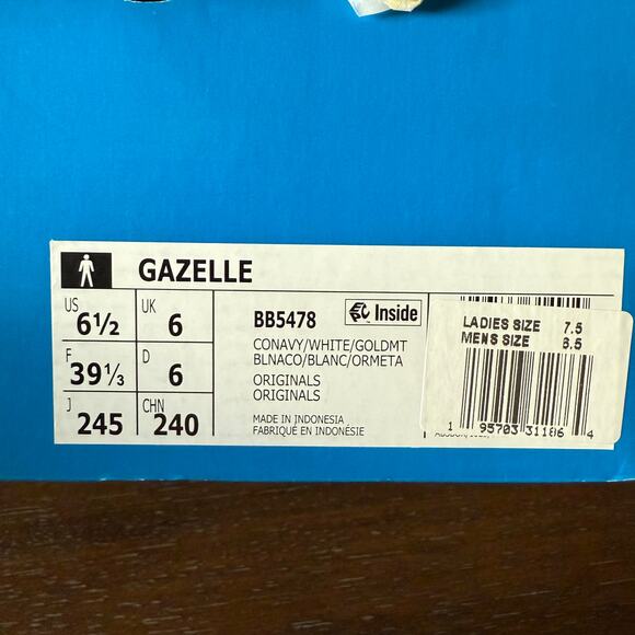 Adidas Unisex Navy Blue Gazelle Suede Sneakers- Size M6.5/W7.5 (Fits Like 8.5) - Picture 11 of 12